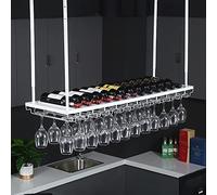 Botellero de Metal para Techo, Altura Ajustable, Soporte para Decoración Colgante, Estante para Botellas de Vino Vintage, Portavasos para Copas, para Bares/Restaurantes/Cocinas (Color : Whit