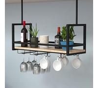 Botellero de Pared con Dos portavasos, Estante Colgante Industrial para Vino, para Barra de Cocina, Soporte Negro para Botellas de Vino, decoración Elegante para el hogar, diseño q