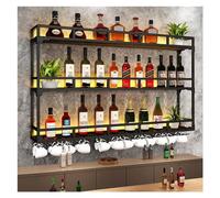 Botellero de pared con luz LED, soporte de vino de metal y estante de exhibición, perfecto para el hogar, bar, comedor, cocina, elegante diseño negro, solución para ahorrar espacio