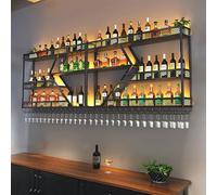 Botellero De Pared Con Soporte Para Copas De Vino,Estante De Vino Con Luz LED,Estantería De Vino,Botellero Industrial,Estante Decorativo De Hierro Para Bar Cocina Salón(3-layer Black,300*20*86cm)