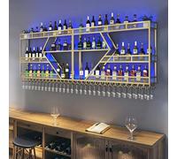 Botellero De Pared Con Soporte Para Copas De Vino,Estante De Vino Con Luz LED,Estantería De Vino,Botellero Industrial,Estante Decorativo De Hierro Para Bar Cocina Salón(3-layer Gold,240*20*86cm)