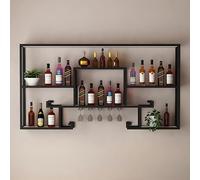 Botellero de pared de 3 niveles con luces LED, estante flotante para almacenamiento de botellas y copas, ideal para bar en casa y exhibición de licores