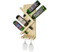 Botellero de Pared de Madera con Soporte para Copas, estantería para Vino Colgante para 4 Botellas y 2 Copas, Mueble Bar rústico para Cocina, Regalo para Amantes del Vino, marrón Claro 52x20x12cm