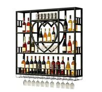 Botellero de pared de metal, soporte para botellas de vino con colgador de copas, diseño decorativo en forma de corazón, estantería mural para cocina, bar en casa, comedor y salón(Black,150cm/59in)