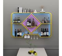 Botellero de pared estilo industrial, estante flotante de bar con luces LED, estante expositor de botellas de vinor,stante de vino montado en la pared con soporte para copas de vino,(Gold,150*20*70cm)