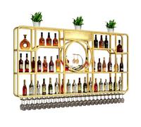 Botellero de pared metálico de 3 niveles mejorado con luces LED - Estante industrial de hierro para vinos con soporte para copas - Botelleros flotantes para cocina, bar y sala - Almacenamien