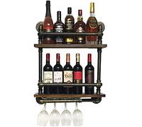 Botellero de pared para vino, estante para vino, estante colgante de acero inoxidable, estante de vino de 2 niveles, estilo vintage, decoración creativa de bar, negro, 52 x 15 x 60 cm, vino pequeño r