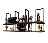 Botellero de techo con gran capacidad de almacenamiento de 2 capas para ampliar y profundizar, estilo simple, para bar, cocina, cafetería, teca + marco negro para bañarse a la luz del sol