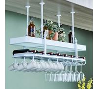 Botellero de techo con portavasos y luz LED, gabinete de licor montado en la pared perfecto para decoración del hogar y soluciones de almacenamiento elegantes.