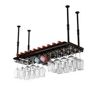 Botellero de techo para copas de vino, soporte colgante de metal ajustable, soporte flotante de hierro para botellas de vino, estante de almacenamiento para bar, cafetería, cocina, fiesta (negro, 60