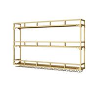 Botellero dorado de pared con iluminación LED, almacenamiento flotante de vino para el hogar, bar, comedor, cocina, soporte de cristal multifunción (100 x 25 x 90 cm)