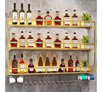 Botellero dorado montado en la pared con soporte de vidrio y 3 capas para almacenamiento, ideal para el hogar, bar, cocina o sala de estar, 59.1 x 35.4 x 9.8 pulgadas