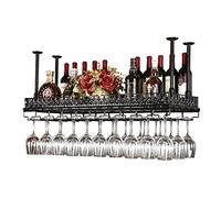 Botellero Estante para Botellas de Vino Soporte para Copas de Vino Restaurante Vajilla de Café Almacenamiento Barra Flotante Techo Estante de Metal Decorativo Bar Cocina/Negro/120 cm * 35 cm Beauty
