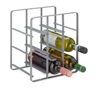 Relaxdays Botellero de Hierro con Revestimiento Pulverizado, Mueble Vino 9 Botellas, Cocina y Bar, 30x27,5x20 cm, Gris