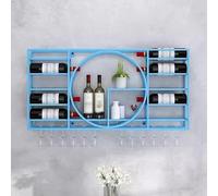 Botellero industrial de metal montado en la pared con soporte para botellas de cristal para el hogar, restaurante, bares, cocina, diseño moderno (azul, 90 x 11 x 42 cm)