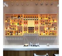 Botellero industrial de pared con luz LED, exhibición de almacenamiento de metal para copas, elegante estante de vino con portavasos, 260 cm/102 dorado, decoración de bar para el hogar