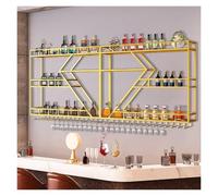 Botellero industrial de pared de metal con luz LED, estante de exhibición de vino para el hogar, bar y restaurante, soporte de vino montado en la pared, acabado dorado, 180 x 86 cm
