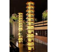 Botellero industrial independiente con luces LED, diseño modular apilable, soporte grande de metal y madera, elegante armario de almacenamiento de vino de piso (70 x 15 x 165 cm)