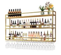 Botellero Industrial Montado En La Pared, 3 Niveles Estante Multifuncional Para Exhibición De Vinos, Estante Para Botellas De Vino Montado En La Pared, Adecuado Para El Hogar, Bar (GOLD, 150*25*90CM)