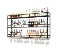 Botellero Industrial Montado En La Pared, 3 Niveles Estante Multifuncional Para Exhibición De Vinos, Estante Para Botellas De Vino Montado En La Pared, Adecuado Para El Hogar, Bar (BLACK, 150*25*90CM)
