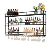 Botellero Industrial Montado En La Pared, 3 Niveles Estante Multifuncional Para Exhibición De Vinos, Estante Para Botellas De Vino Montado En La Pared, Adecuado Para El Hogar, Bar (BLACK, 120*25*90CM)