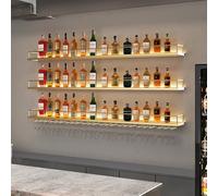 Botellero industrial montado en la pared,botellero pared metal Con soporte para copa de vino,estilo industrial mueble botellero,portavasos para vino,Salón, bar, cocina, restaurante(Gold,No hook 100cm/