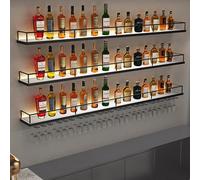 Botellero industrial montado en la pared，botellero pared metal Con soporte para copa de vino，estilo industrial mueble botellero，portavasos para vino，Salón, bar, cocina, restaurante(Black,Hook 120cm/47