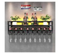 Botellero industrial montado en la pared con luz LED, soporte flotante grande para botellas de metal y vidrio para decoración del hogar, bar y comedor, negro, 60 x 25 x 1 cm, organizador de vino