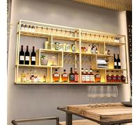 Botellero Industrial Montado En La Pared, Moderno Botellero Industrial de Metal Para Vino, Barra de Hierro, Estante Para Licores, Expositor de Botellas Para Barra de Cocina (GOLD, 300*20*120cm)