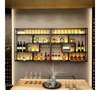 Botellero Industrial Montado En La Pared, Moderno Botellero Industrial de Metal Para Vino, Barra de Hierro, Estante Para Licores, Expositor de Botellas Para Barra de Cocina (BLACK, 240*20*120cm)