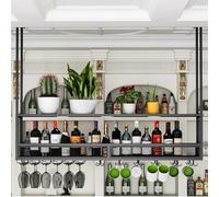 Botellero industrial redondo colgante con brazo articulado, botellero invertido, estante flotante para bar con soporte para copas, botellero de techo para cocina, comedor y bar (tamaño: 80 x