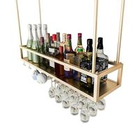 Botellero industrial redondo colgante con brazo, botellero invertido, botellero de techo con soporte para copas, botellero colgante para hogar, restaurante, bar, dorado (tamaño: 60 x 25 x 20