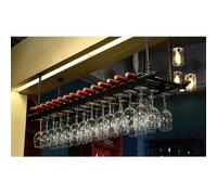 Botellero industrial redondo colgante con brazo, botellero invertido, botellero de techo, estante flotante con colgador para copas, para cocina, comedor, bar, color negro (tamaño: 120 x 30 c