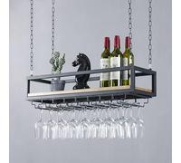 Botellero invertido de techo, botellero industrial redondo colgante con brazo articulado y soporte para copas, para decoración de hogar, bar, cocina, estante de almacenamiento, color negro (