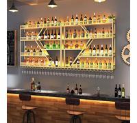 Botellero LED montado en la pared, barra de murales Etagere con soporte de vidrio, elegante almacenamiento de botellas para cocina y bodega, diseño que ahorra espacio, perfecto para los amantes del