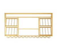Botellero metálico de pared para vino, gran estante de exhibición de 3 niveles para licorería, ideal para colgar en la pared, ideal para casa, bar, comedor, cocina (dorado, 120 x 70 x 25 cm)