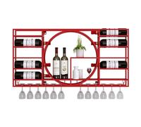 Botellero Moderno de Pared con Soporte para Copas, Estante para Botellas de Vino y Copas, Mueble Bar de Esquina, Color Rojo, 100 x 11 x 52 cm