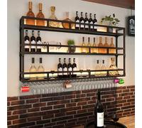 Botellero Moderno Montado En La Pared, Expositor, Soporte Para Vino, Estante Para Copas Colgante Con Luz Led, Soporte Para Botellas De Metal Multifuncional, Estantes Flotantes Para Unidad De Bar, Pa