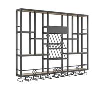 Botellero montado en la pared con luz LED, estante flotante de 3 niveles para exhibición de botellas de licor, almacenamiento industrial de copas para bares y restaurantes