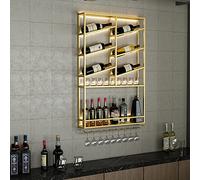 Botellero Montado En La Pared Con Soporte Para Copas, Botellero Multiusos De Metal, Soporte Para Colgar, Botellero Moderno Minimalista Montado En La Pared, Para Cocina, Sala De Estar, Hogar (Oro A (