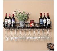 Botellero multifuncional montado en la pared con marco decorativo antioxidante, estante de vino chapado en hierro para bares, restaurantes, cocinas (negro) 80 x 25 cm