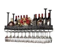 Botellero para bar de vino, altura ajustable, montaje en el techo, soporte para tazas de metal, hierro, botella, vidrio, estante para copas de estilo vintage, estante de decoración de bronce, 80 x 35