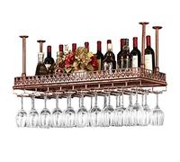 Botellero para bar de vino, altura ajustable, montaje en el techo, soporte para tazas de metal, hierro, botella, vidrio, estante para copas de estilo vintage, estante de decoración de bronce, 80 x 35