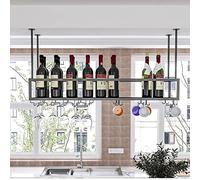 Botellero para colgar en el techo, estantes para copas de hierro negro de estilo simple, soporte para vino al revés para bares, restaurantes, cocinas, decoración del hogar para botellas de vino y
