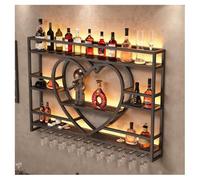 Botellero Rectangular Moderno for Montar en La Pared con Un Elemento Central en Forma de Corazón Diseño de Botelleros Doméstico de Tres Niveles Incluye Retroiluminación LED(Black,39.4x7.9x31.5")