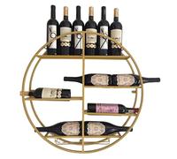 Botellero redondo de metal para pared con estantes flotantes y soporte para copas de vino - Estante creativo para exhibir botellas de licor para decoración del hogar de estilo industrial - P