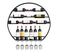 Botellero Redondo de Pared, Estante Flotante de Metal para Bar, Expositor Creativo para Botellas de Licor con Soporte para Copas, Soporte Grande de Hierro para Vino, para