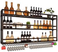 Botellero rústico con soporte de cristal y estante para botellas de vino y copas, ideal para mostrador de bar o decoración de bodega, montaje en pared, 150 cm de altura