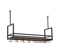 Botellero vino borejle con portavasos metal 100x30x65cm negro/nogal [en.casa]