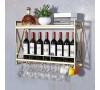 Botellero vino Estantes for vino de hierro montados en la pared, Unidad de barra flotante estante de exhibición de botellas de licor, para decoración de bar, sala de estar(Gold,80X20X52cm/31.5*7.9*20.